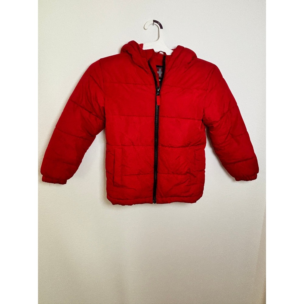 Swiss Tech Boys Red Puffer Jacket Hooded Fleece Lined Size S 6-7
